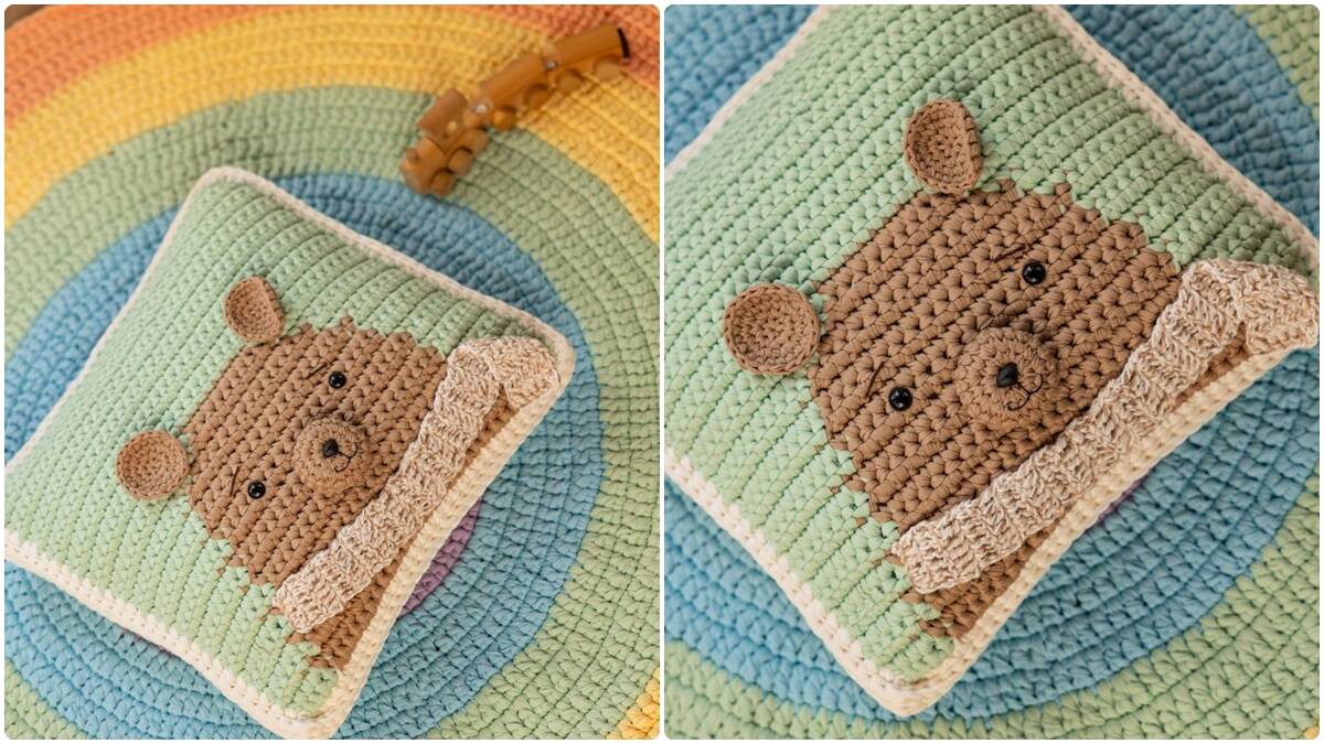 Almofada de Crochê Infantil Ursinho: Charme e Fofura!
