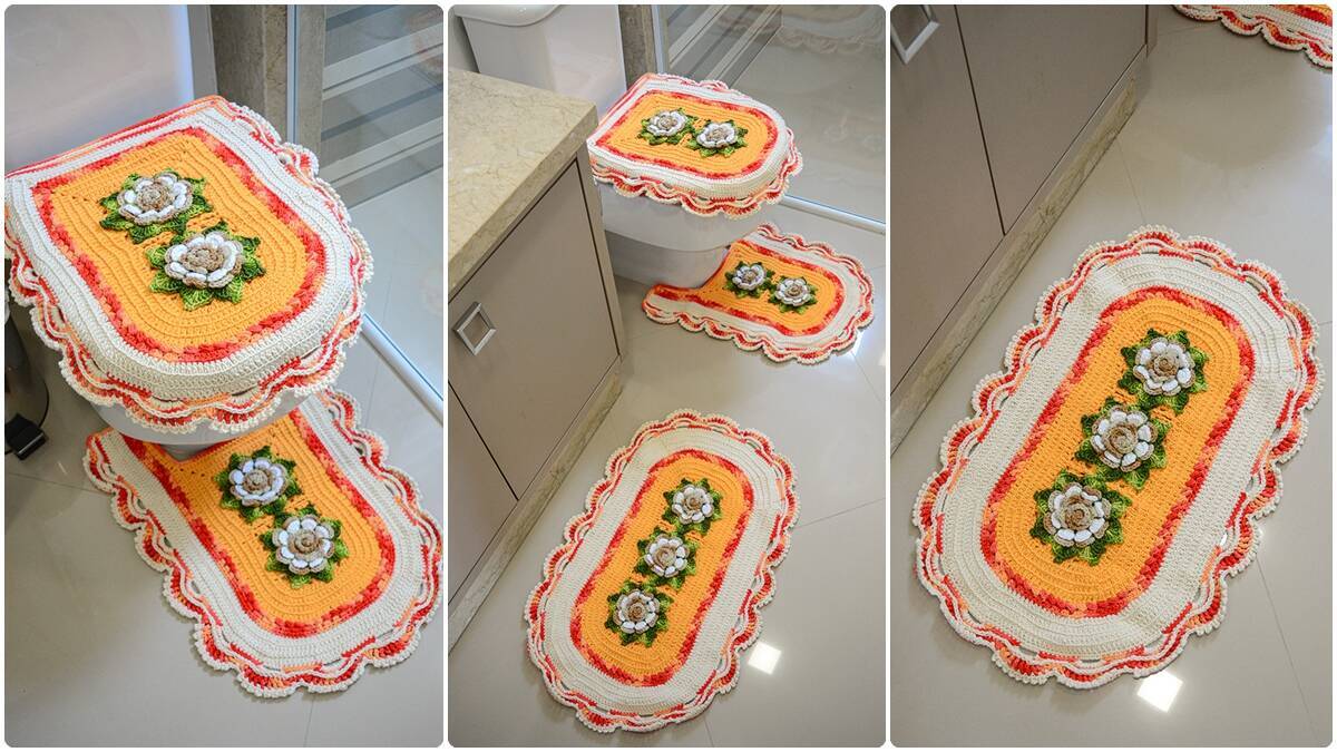 Jogo de Banheiro em Crochê Natural Ouro: Brilho e Elegância!