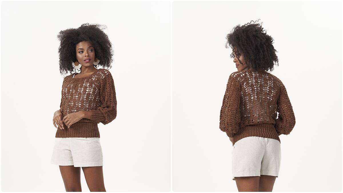 Blusa de Crochê Chocolate:  Charme e Elegância Artesanal!