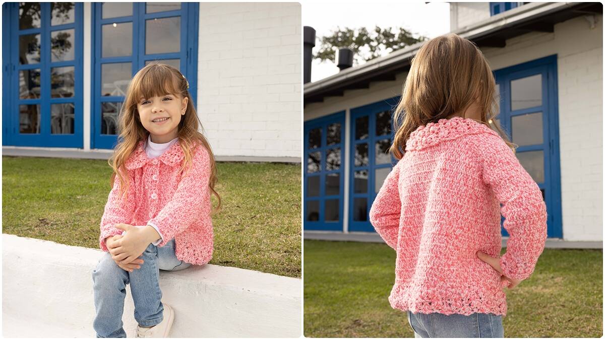 Casaco de Crochê Infantil Pompom: Peça Fofa e Charmosa!