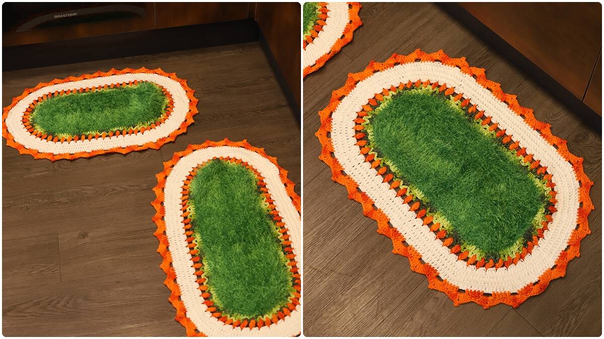 Jogo de Tapete em Crochê Esmeralda: Cores Linda para Decorar!