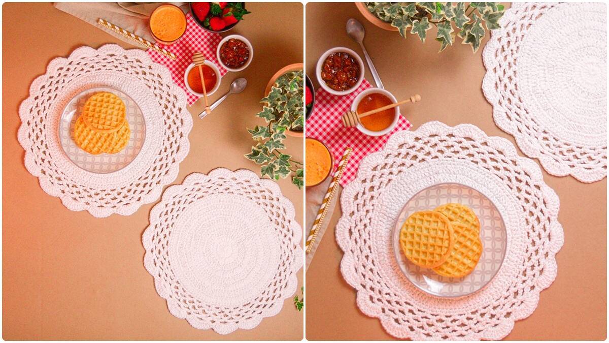 Jogo de Sousplat em Crochê Gesso: Encanto e Elegância!