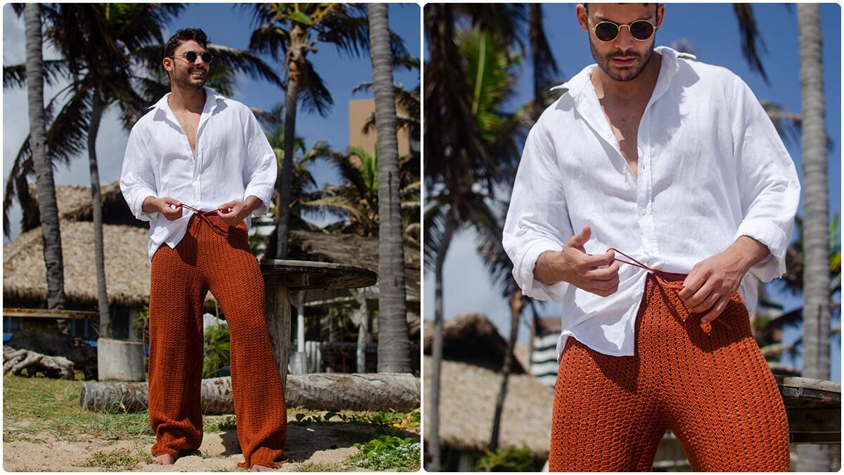 Calça de Crochê Masculina Terracota: Conforto e Elegância!