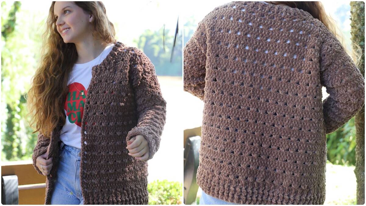 Cardigã de Crochê Maxi Latte: Crie Uma Peça Confortável e Linda!