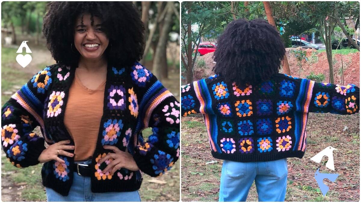 Cardigã de Crochê com Squares: Uma Peça Linda e Confortável!