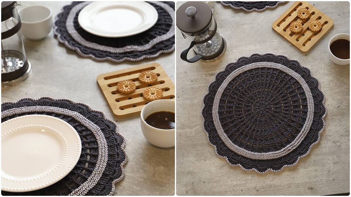 Sousplat de Crochê Ônix: Elegância Artesanal e Moderna!