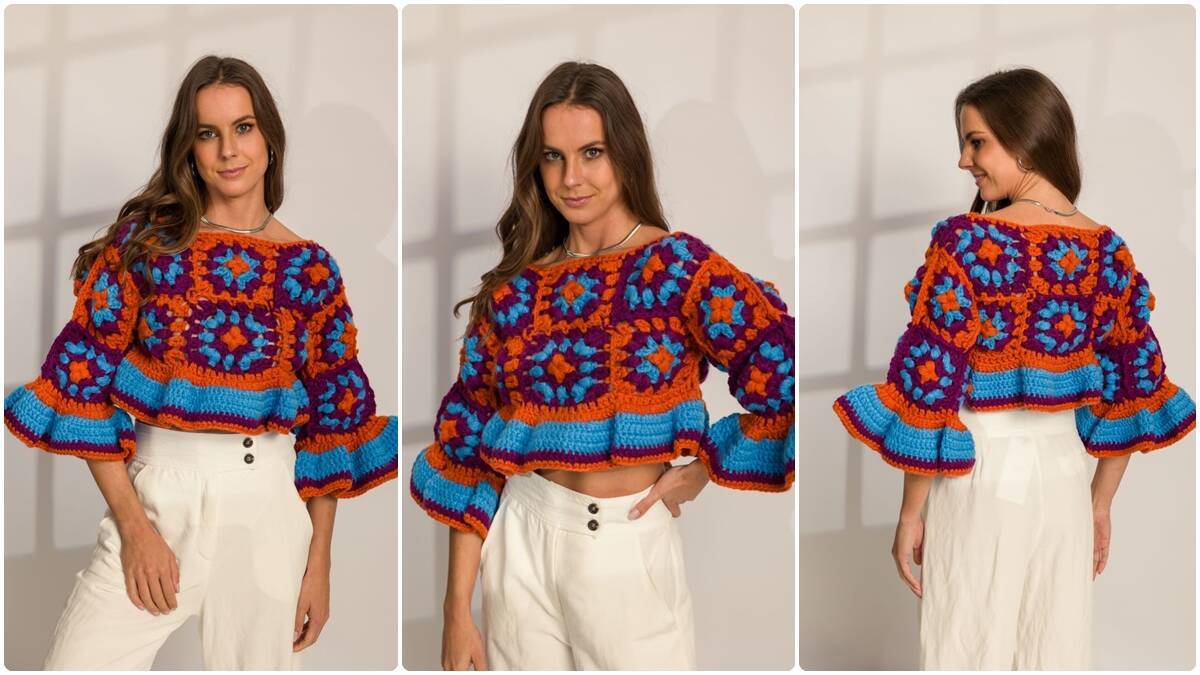 Blusa de Crochê Cropped com Quadradinhos da Vovó para o Inverno!