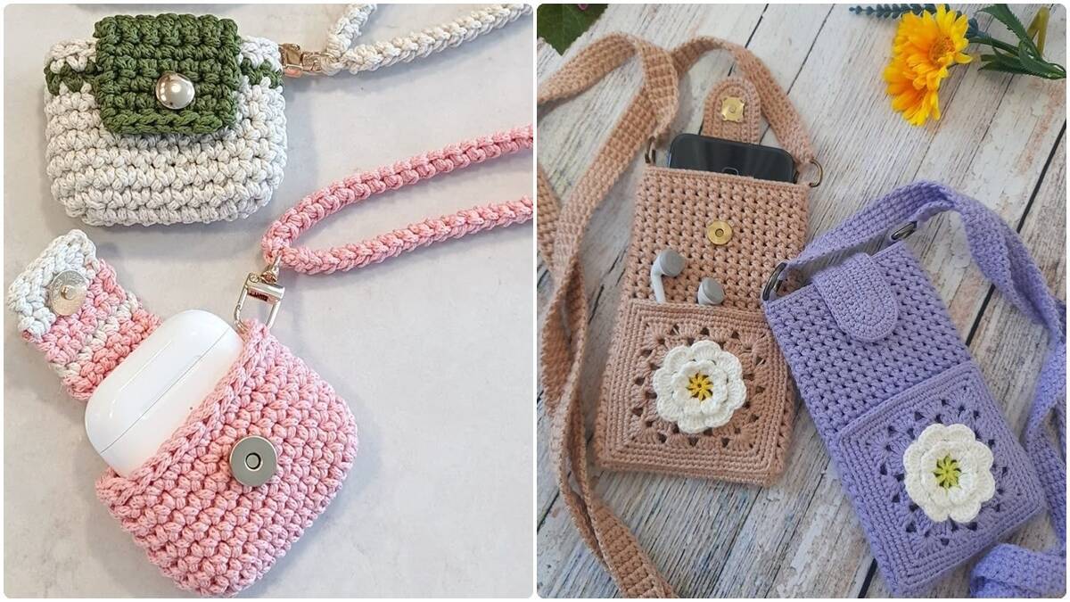 Bolsinhas de Crochê Porta Celular e Fones: Charme no Seu Dia a Dia!