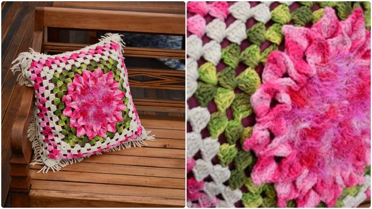 Capa de Almofada de Crochê com Flor Aplicada: Crie a Sua!