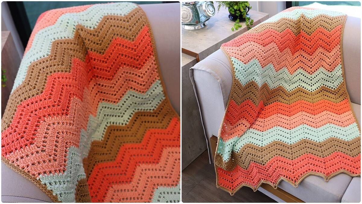 Manta de Crochê Escandinava com Ponto Zig Zag para Sofá Claro!