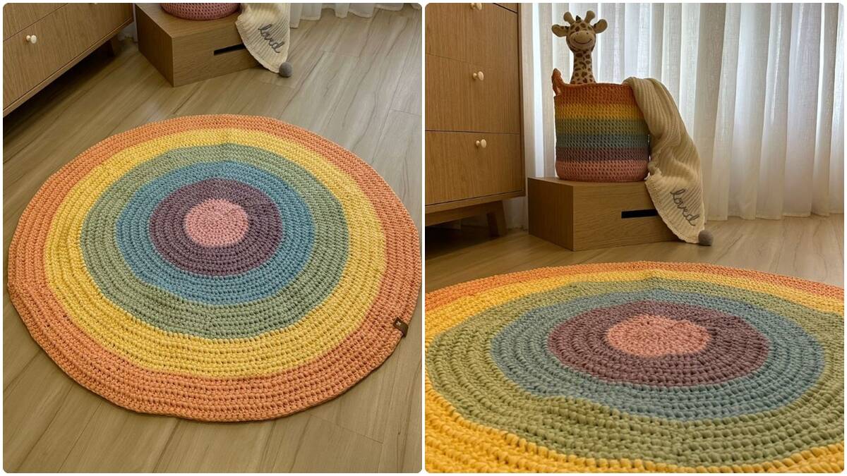 Tapete de Crochê com Fio Multicolor para Quarto Infantil!