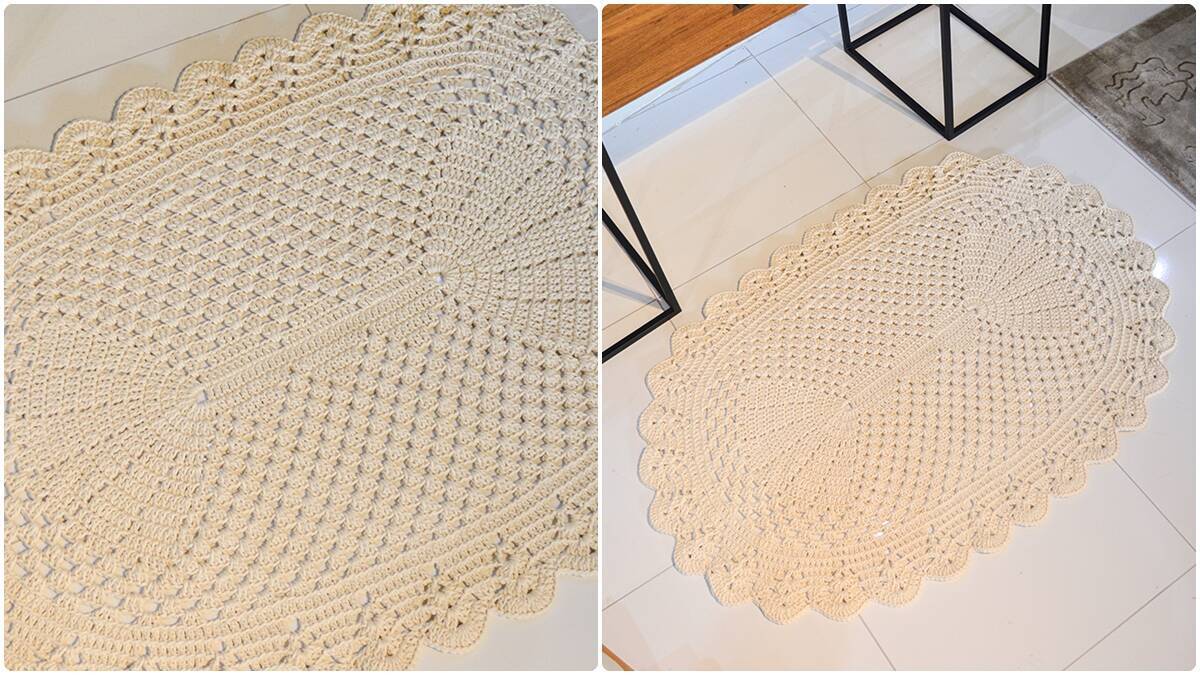 Tapete de Crochê Oval com Ponto Alto para Hall de Entrada!