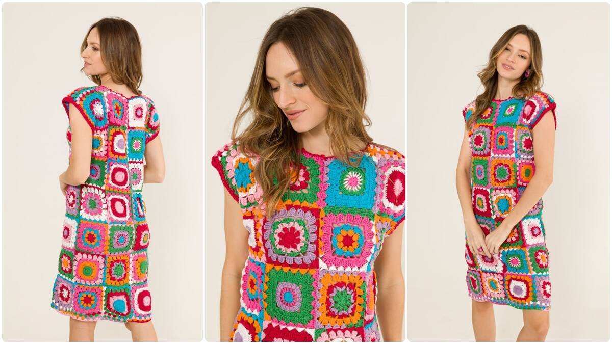 Vestido de Crochê Arco-Íris: Squares que Transformam!