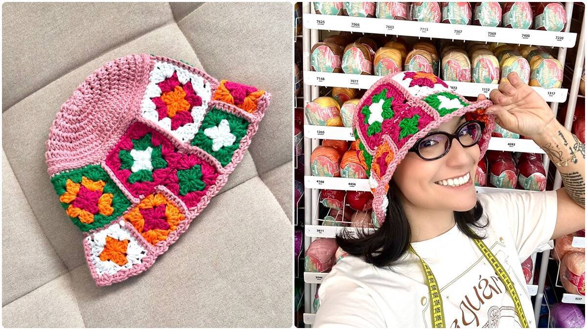 Chapéu de Crochê com Quadradinhos: Charme e Estilo Moderno!