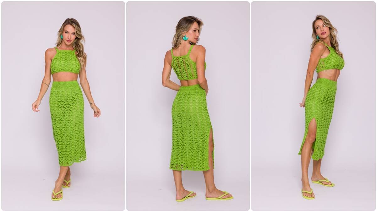 Conjunto de Crochê Verde Verão: Charme e Elegância para Você!