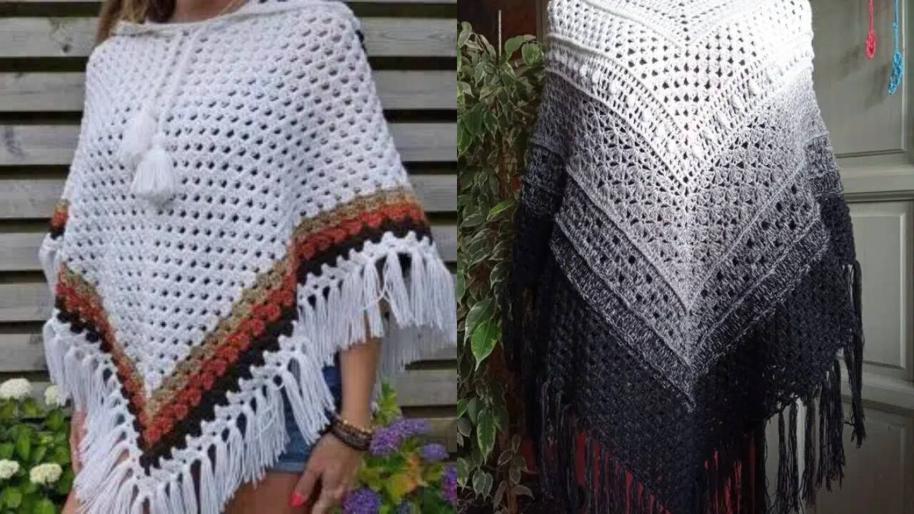 Veja ponchos de crochê estilosos para criar looks criativos!
