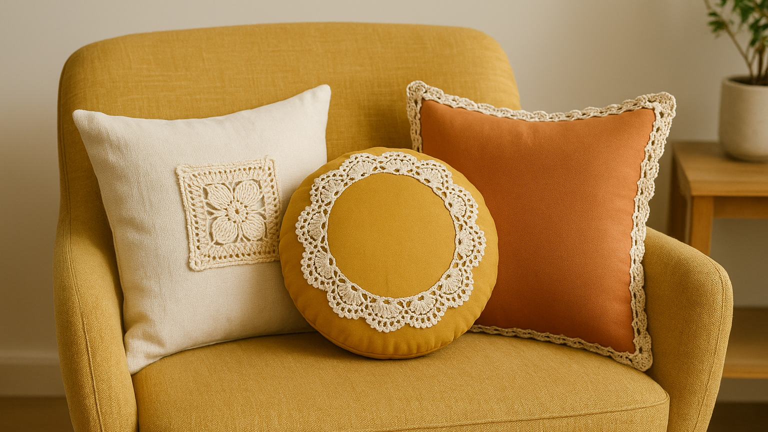 Mix perfeito: almofadas de crochê e tecido que renovam a decoração em minutos