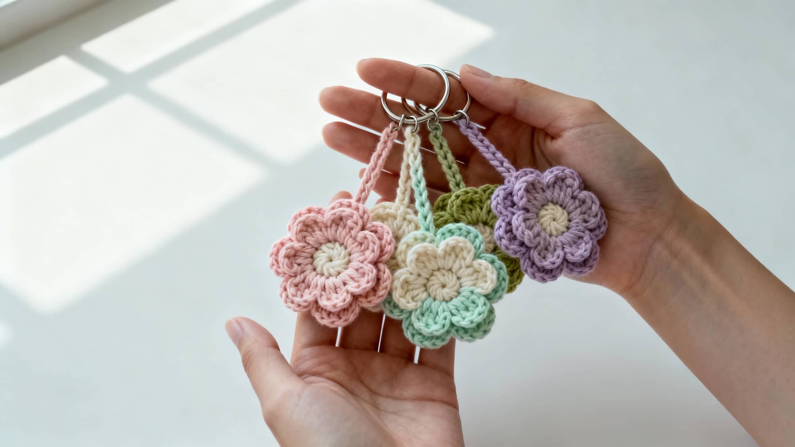 Presenteie ou venda estes chaveiros de crochê com flores que encantam!