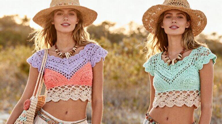Com cores suaves e textura artesanal, os croppeds de crochê conquistam o coração das apaixonadas por moda criativa e afetiva