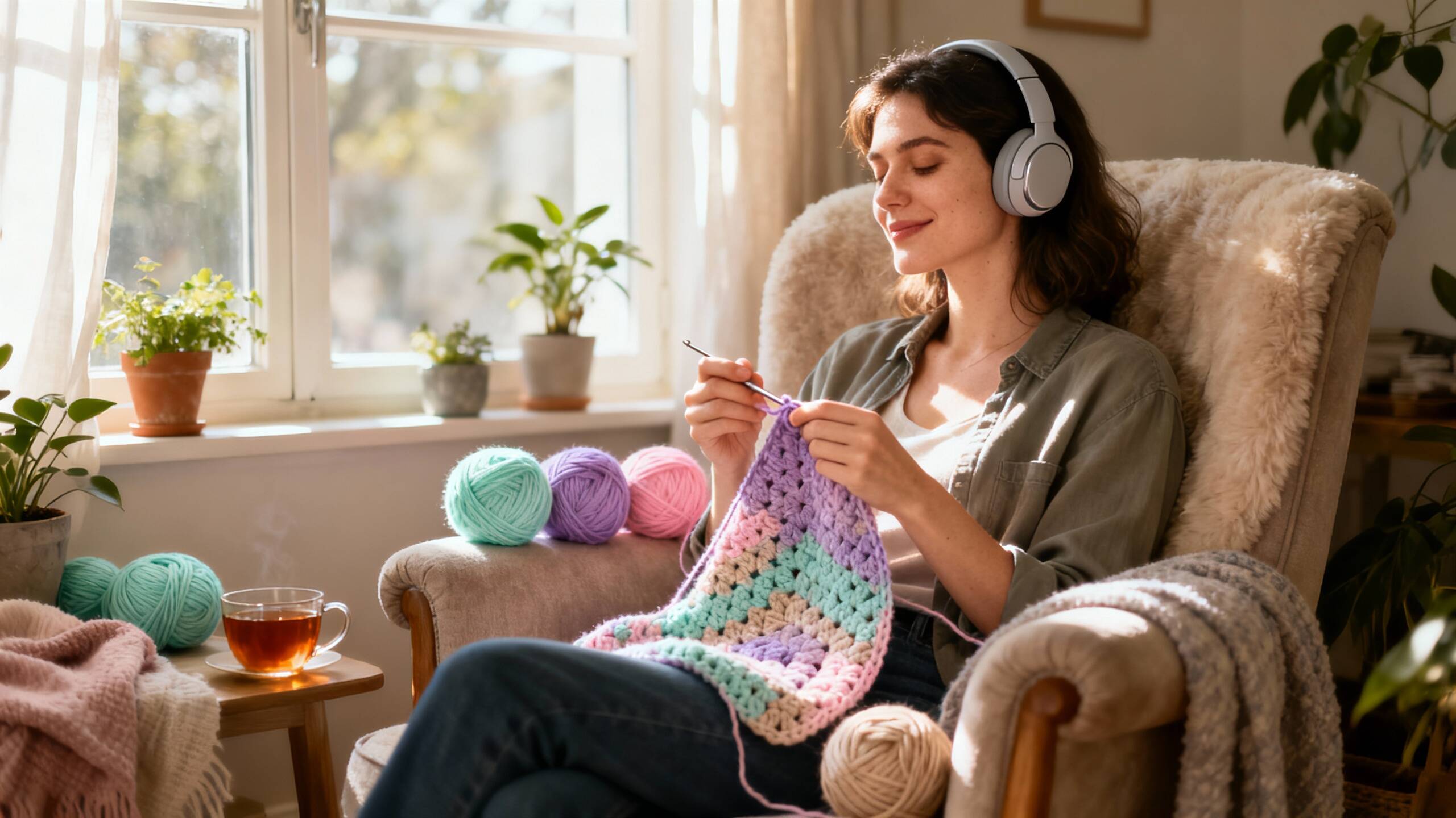 Crochê ouvindo música reduz o estresse e coloca o cérebro em relaxamento criativo