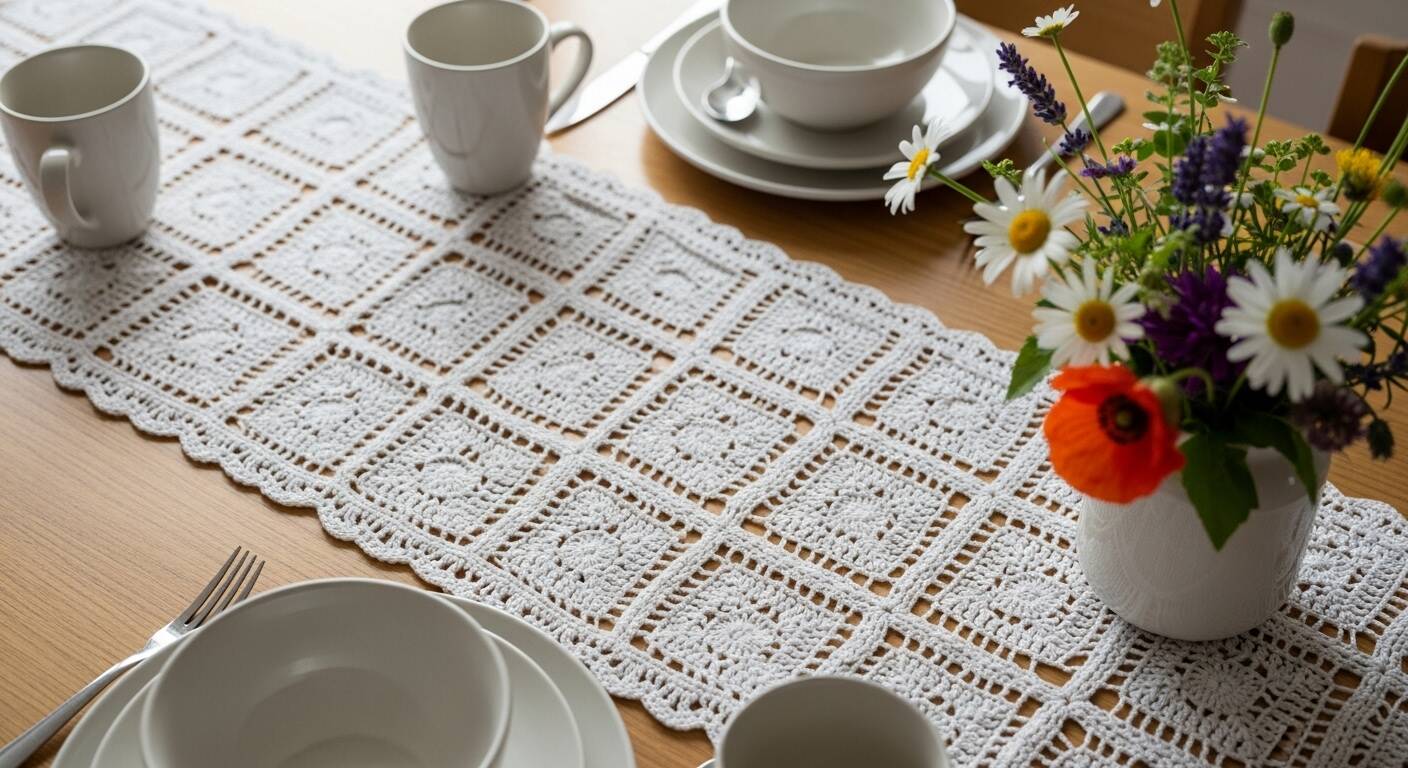 8 Caminhos de mesa em crochê filé: simples, elegantes e cheios de estilo + gráficos