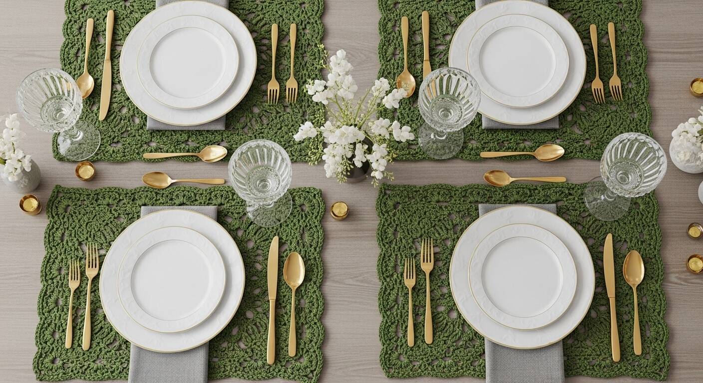 16 sousplats quadrados de crochê de luxo para sua mesa posta
