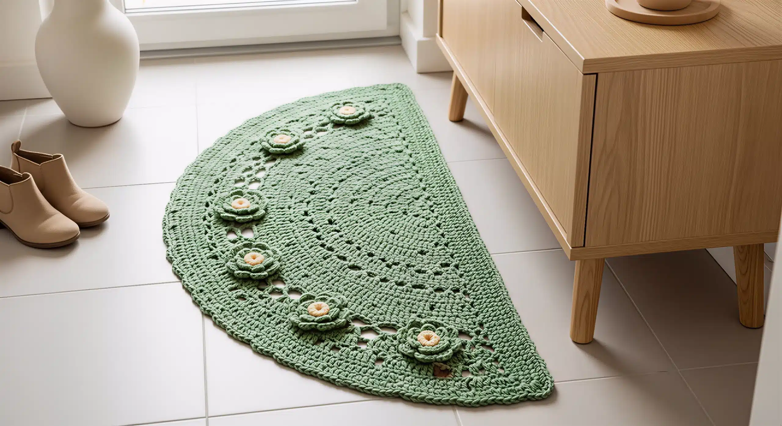 Charme instantâneo com tapetes de crochê meia lua para decorar seu espaço em 2025/2026