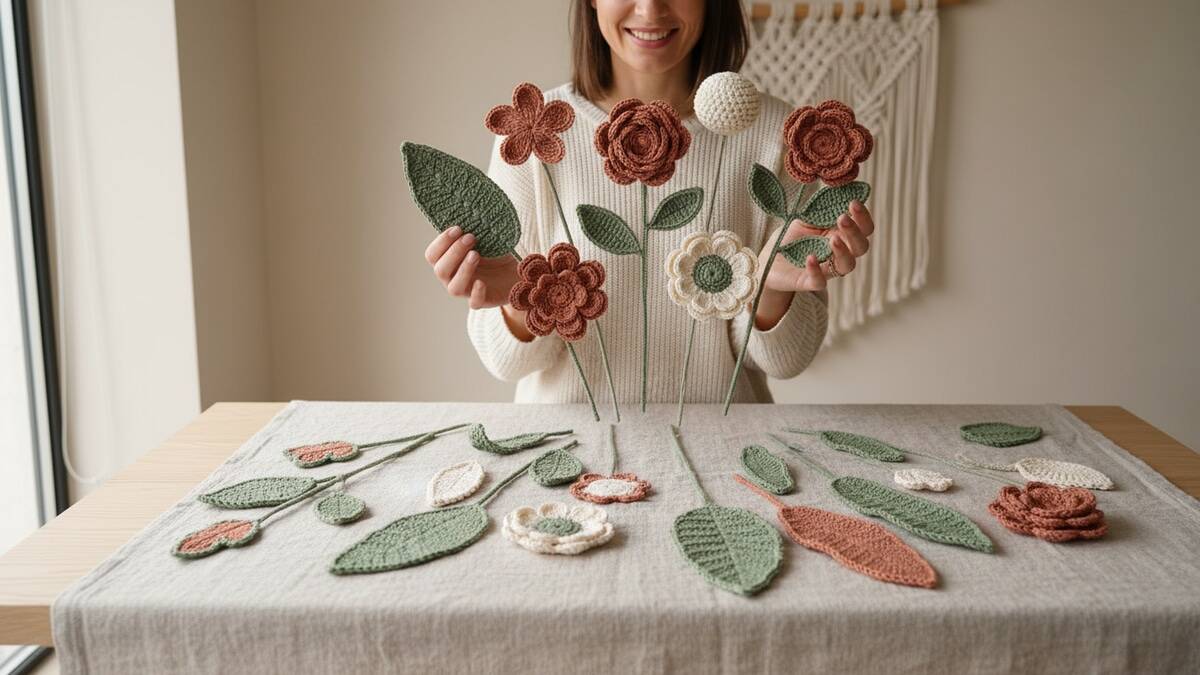Flores e folhas de crochê encantadoras para transformar sua decoração