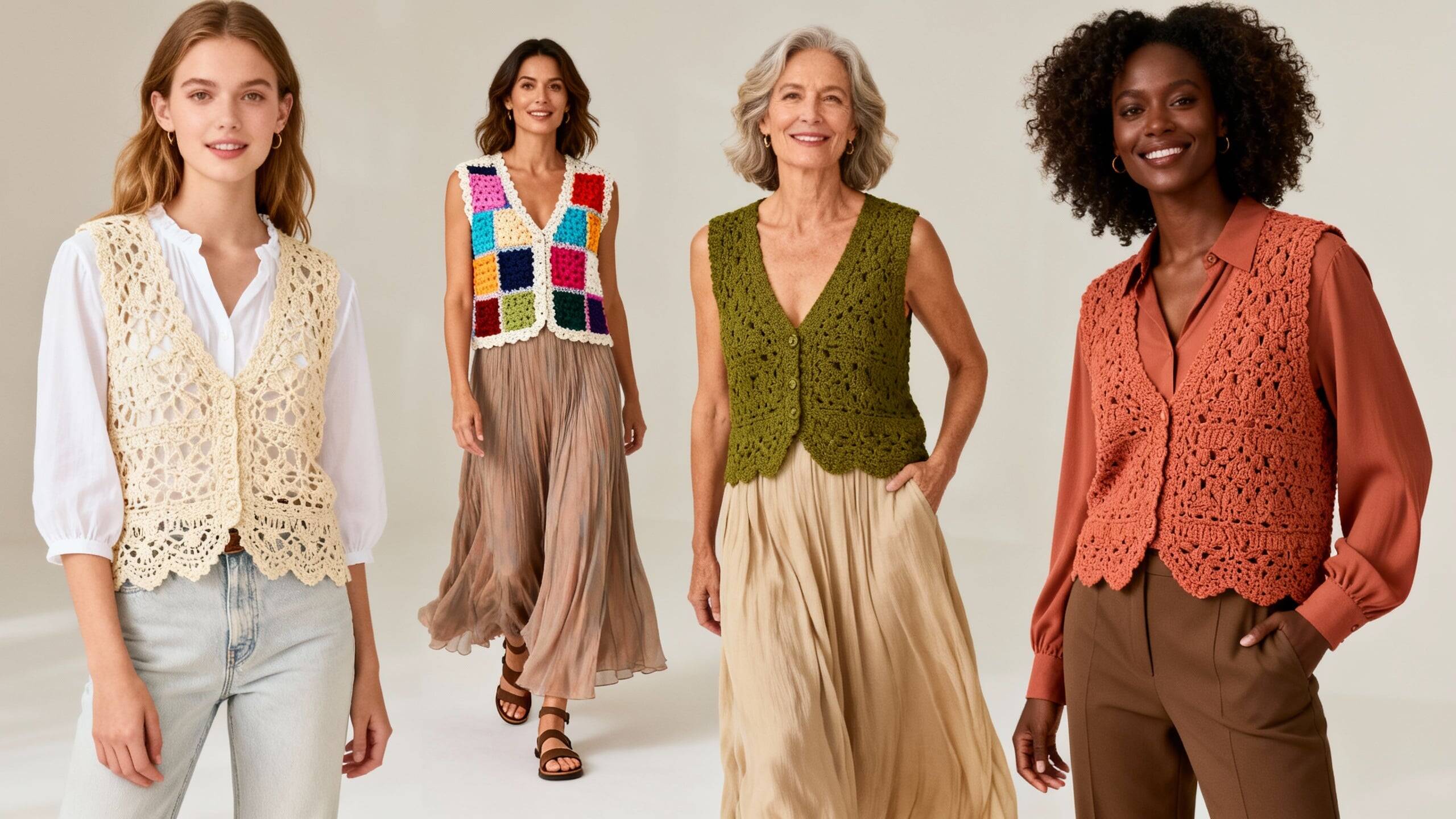 Arrase com coletes de crochê lindos e super versáteis para o seu guarda-roupa!