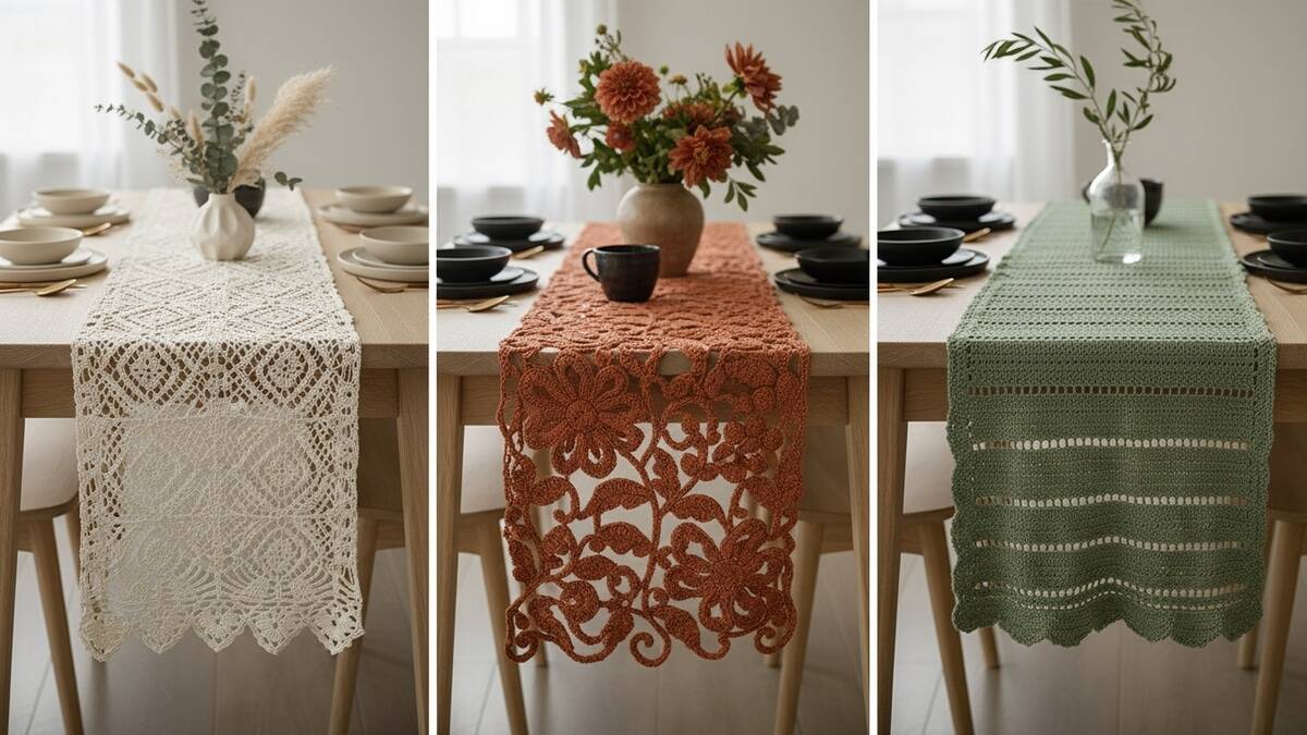 30 ideias de trilhos de mesa em crochê com truques práticos para começar hoje!