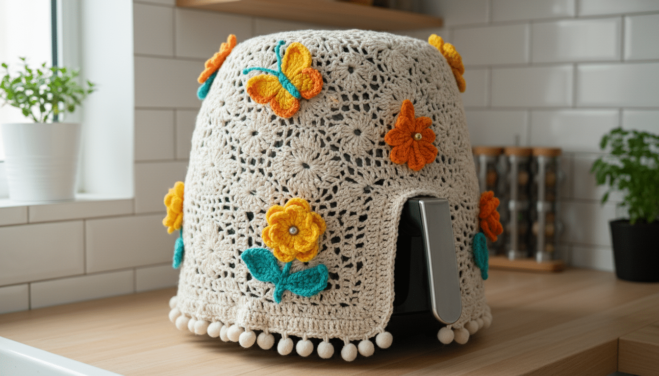 Capa de air fryer em crochê, o toque que eleva sua bancada