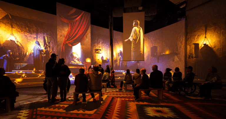 Imagem interna da exposição imersiva de O Nazareno Experience que chegou no Brasil na metade de outubro deste ano