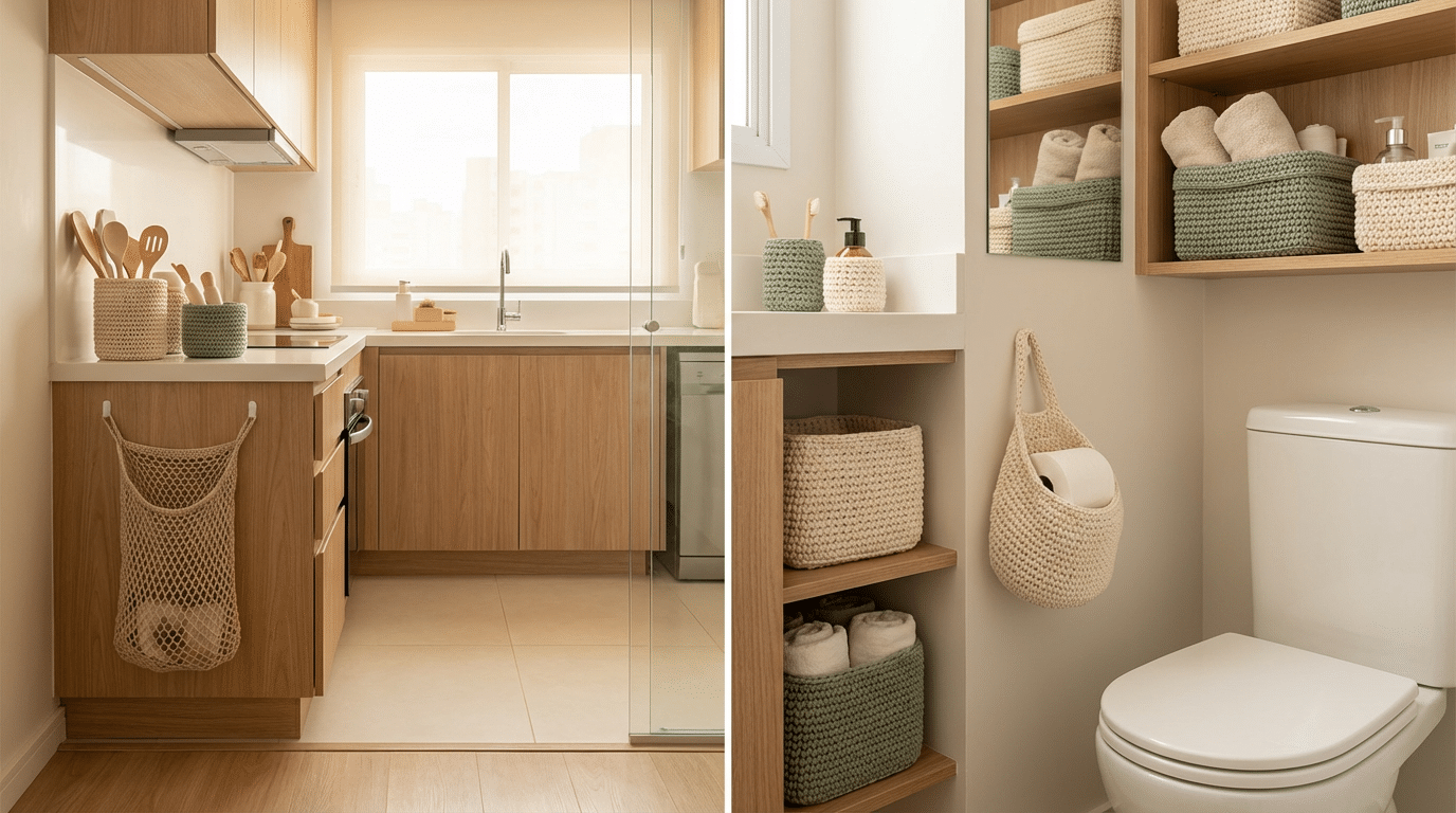 Como usar peças de crochê para organizar cozinha e banheiro