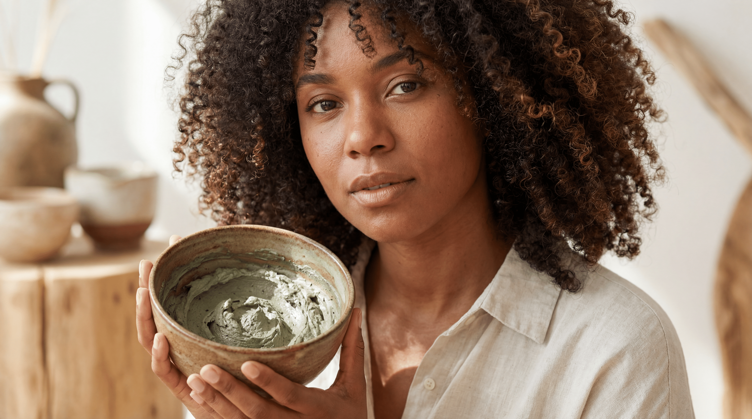 Cachos sem definição nunca mais com solução de detox com argila