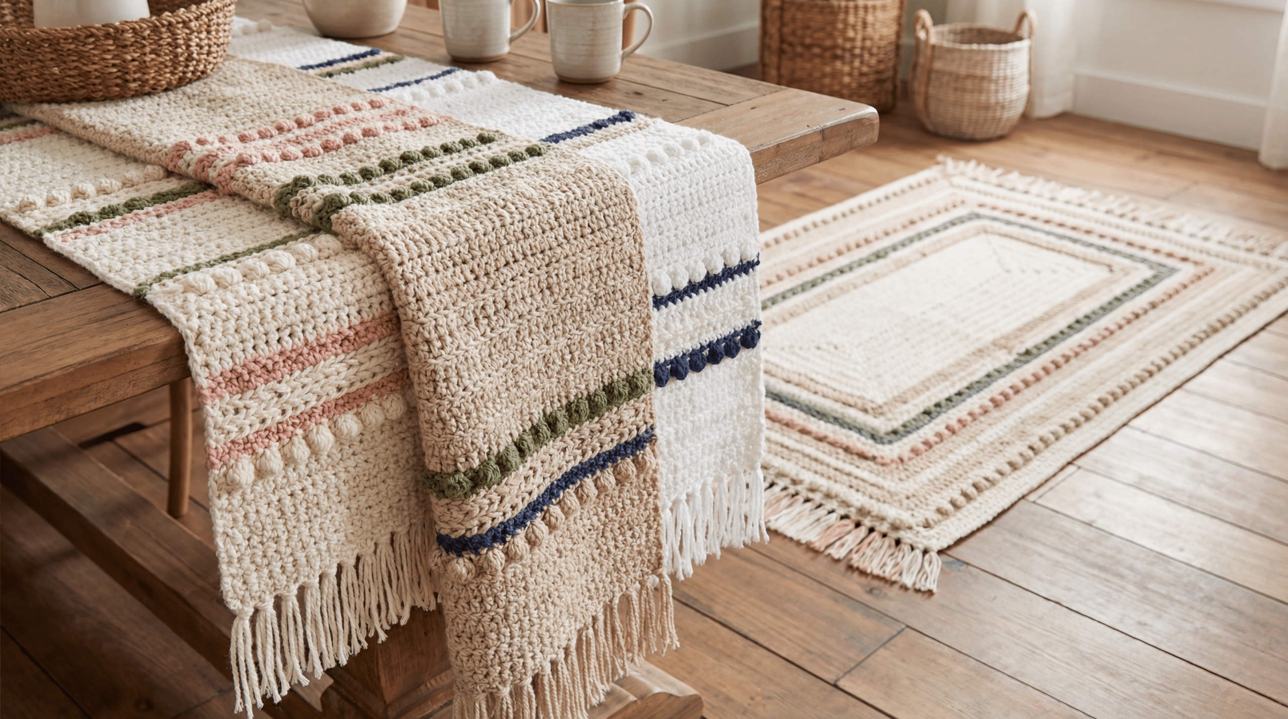 25 tapetes e caminhos de mesa de crochê que vão encantar sua casa