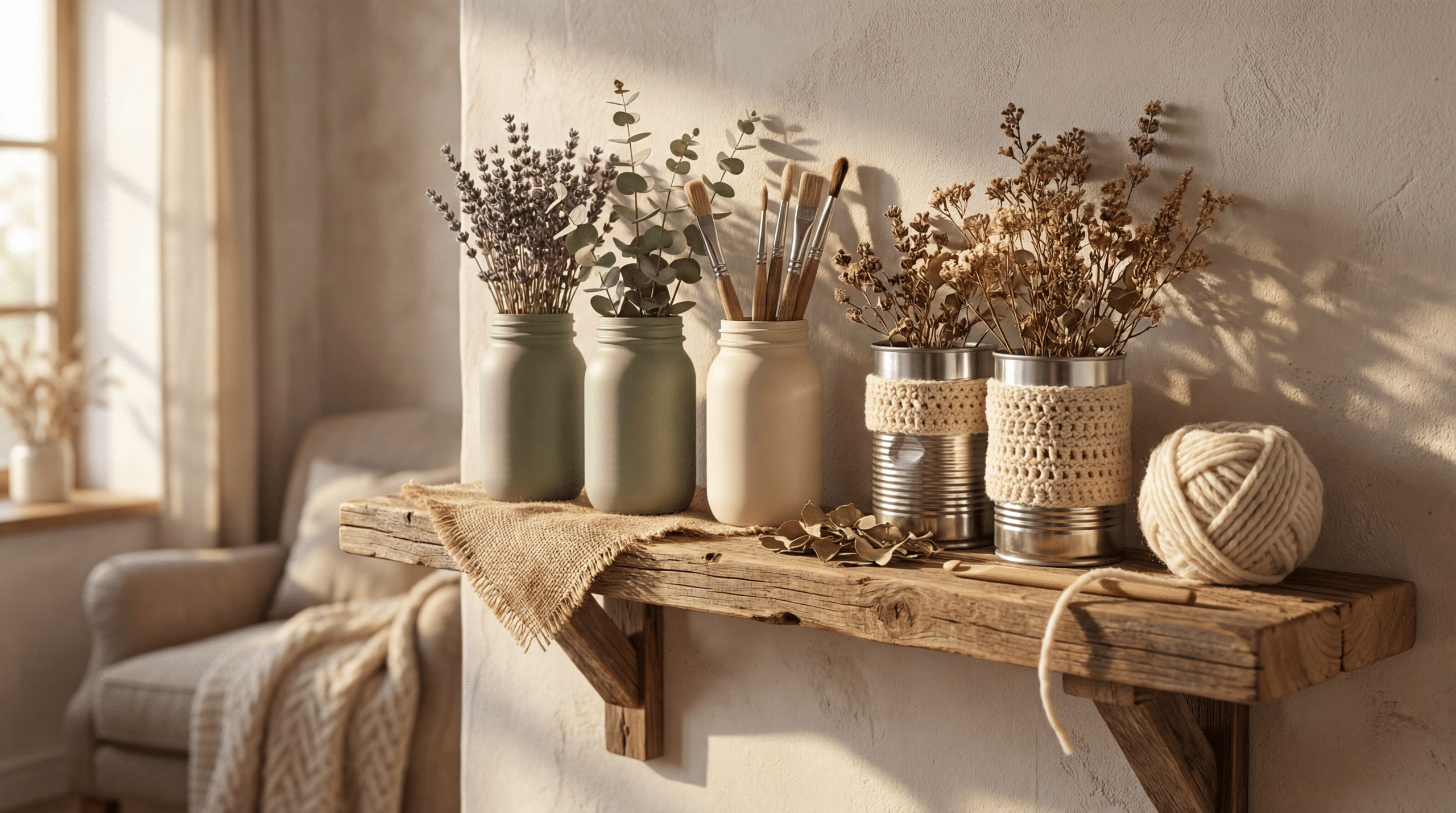 Como transformar potes de vidro e latas em peças decorativas com crochê e pintura