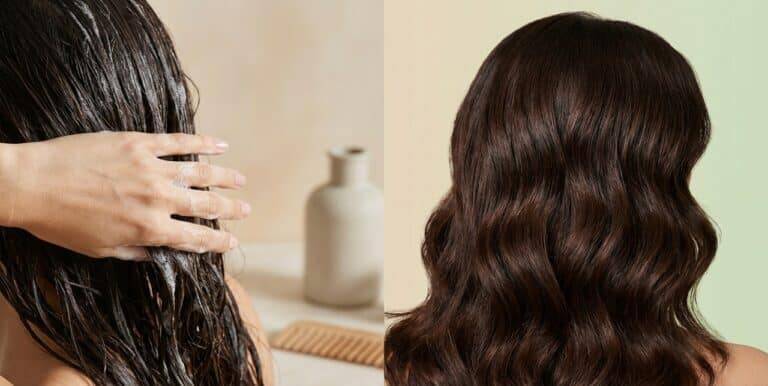 Aplicação e resultado de shampoo para hidratação, acalmar o couro cabelo e escurecer fios