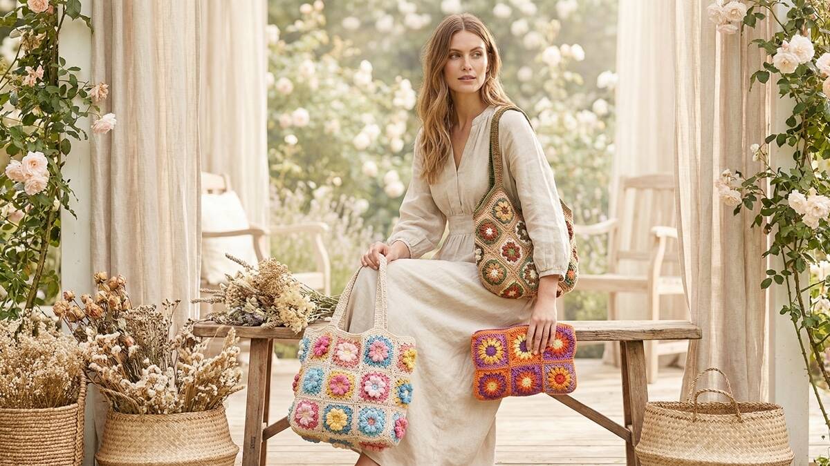 Encante a todos com bolsas de crochê floral cheias de charme