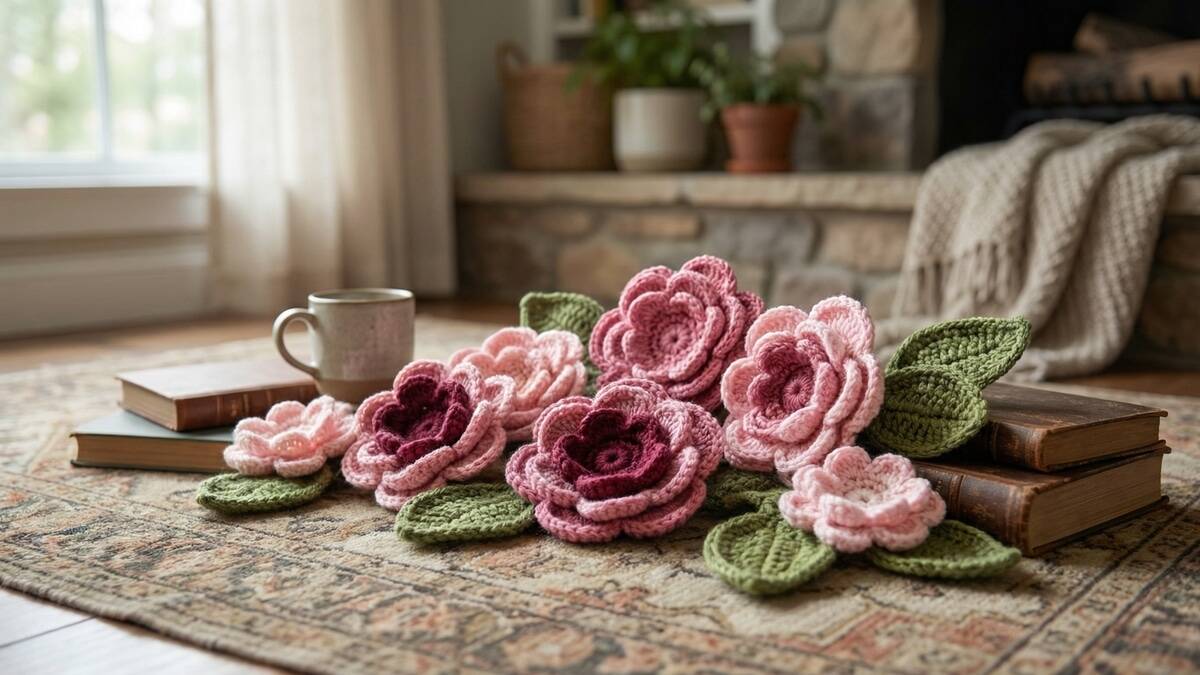 Aprenda a fazer flores e folhas de crochê perfeitas para a decoração