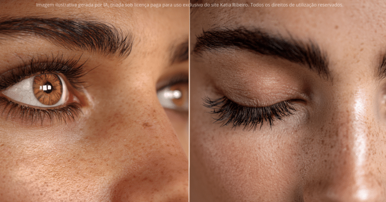A imagem mostra uma mulher com cílios longos e volumosos para ilustrar o conteúdo do texto