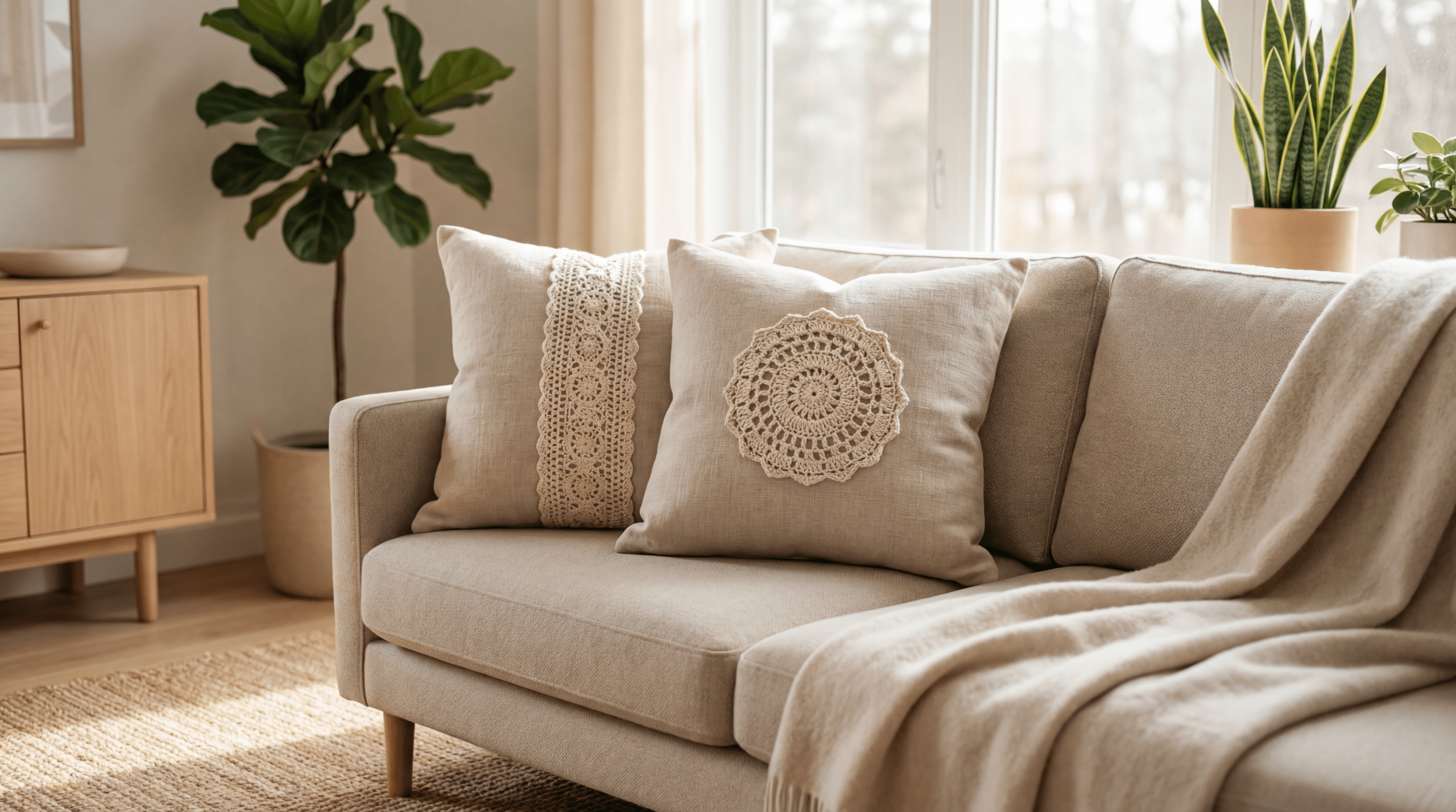DIY: almofadas de tecido com crochê, textura que transforma a sala