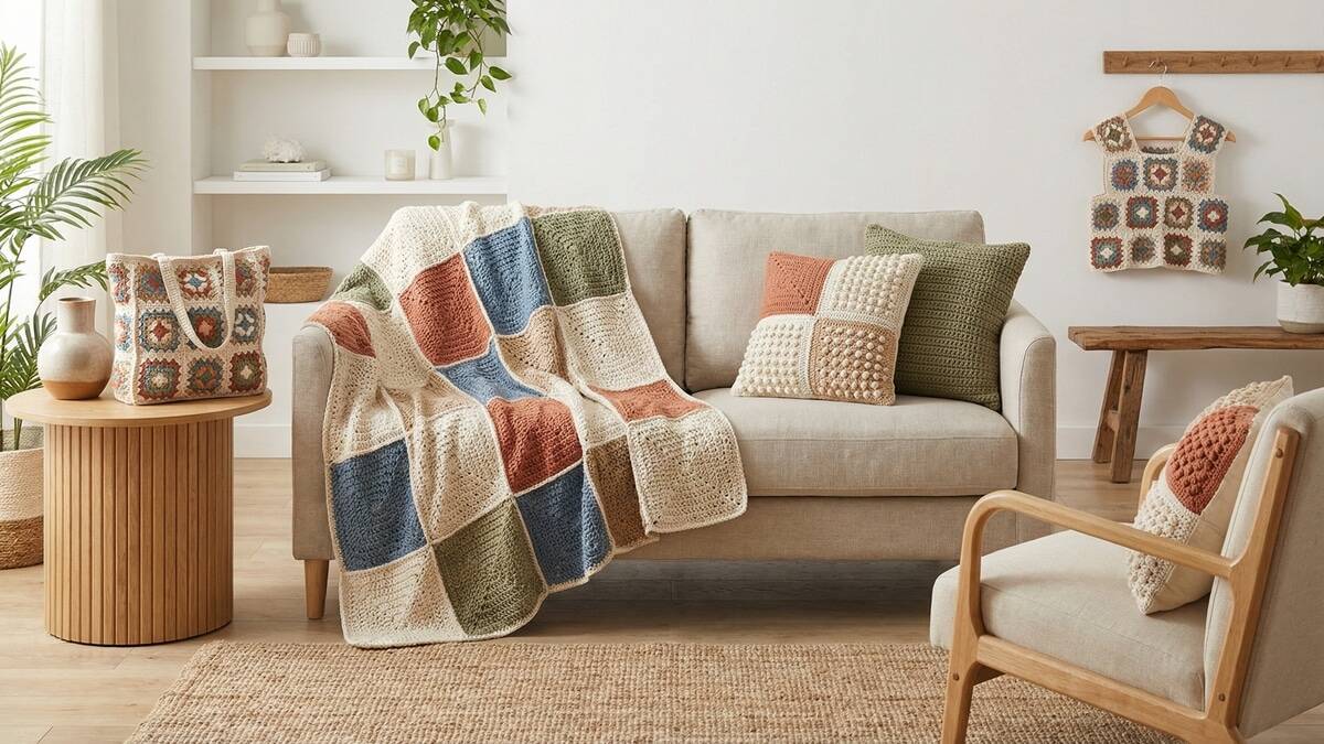 Inove na moda e decoração com 21 squares de crochê com gráficos