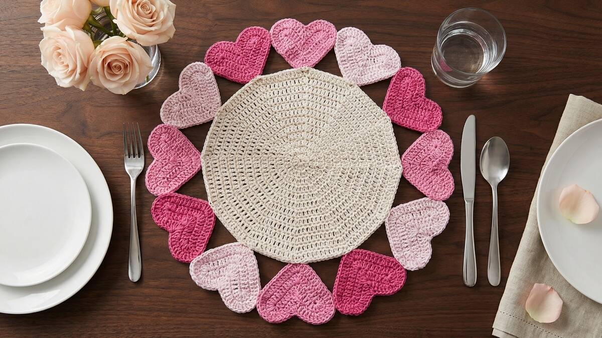 Descubra sousplats de crochê com borda de coração que vão te encantar!