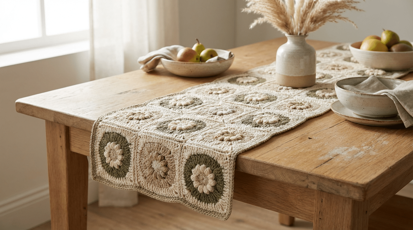 Flor com square para trilhos de mesa em crochê: guia completo