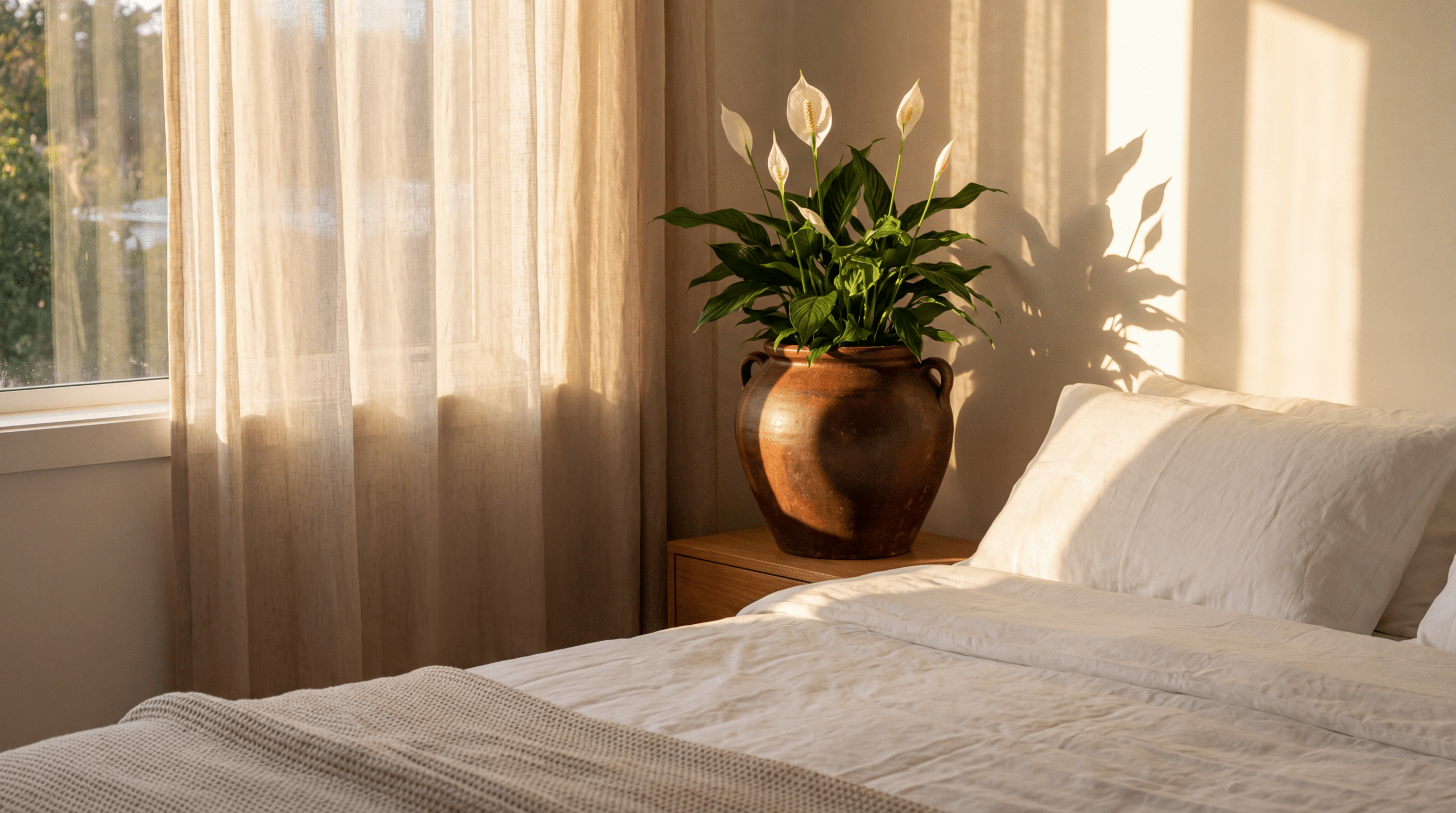Coloque um Lírio da Paz no seu quarto para filtrar o ar e remover naturalmente os esporos de mofo