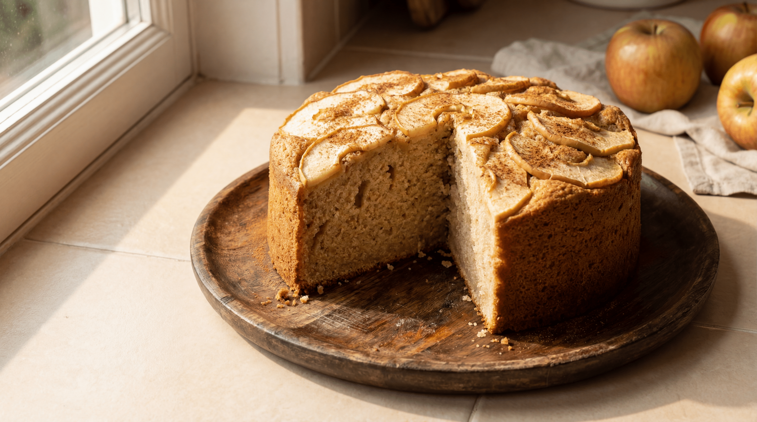 O bolo de maçã de liquidificador que não leva açúcar nem farinha e fica fofinho para o café da tarde