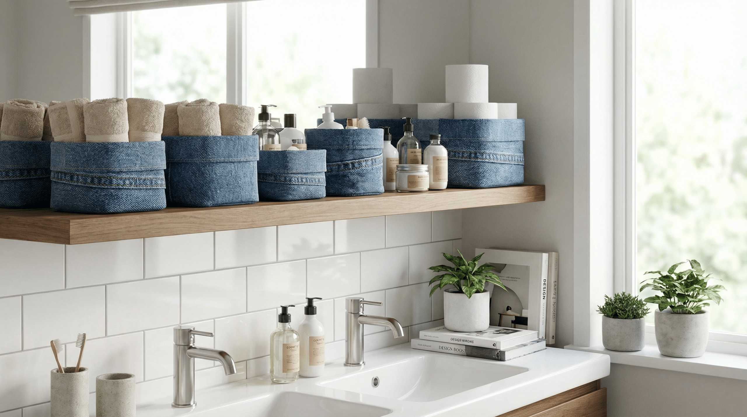 Transforme calças jeans velhas em cestos organizadores modernos para o banheiro