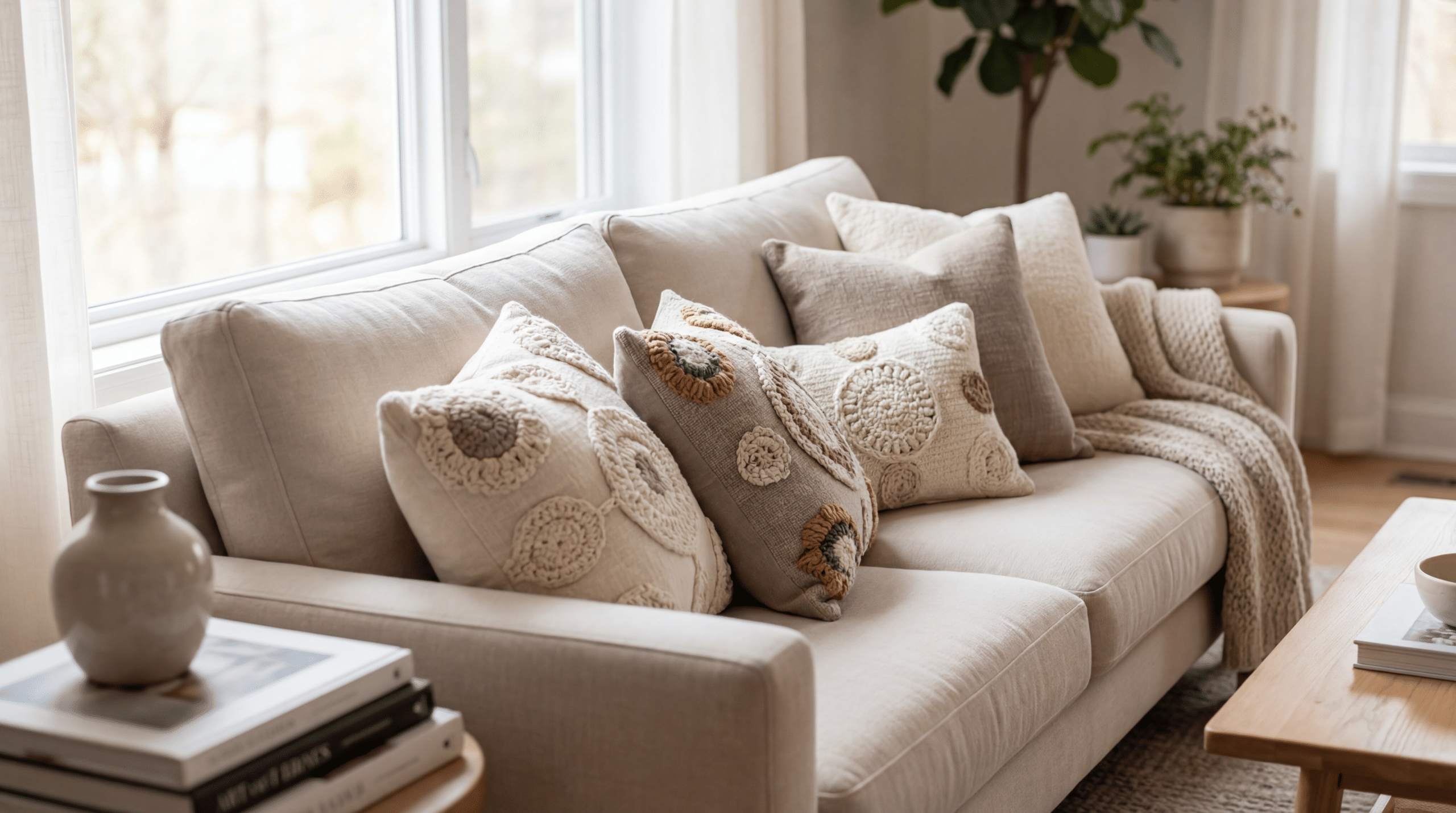 Decoração acolhedora: como as almofadas que misturam tecido e crochê renovam o lar