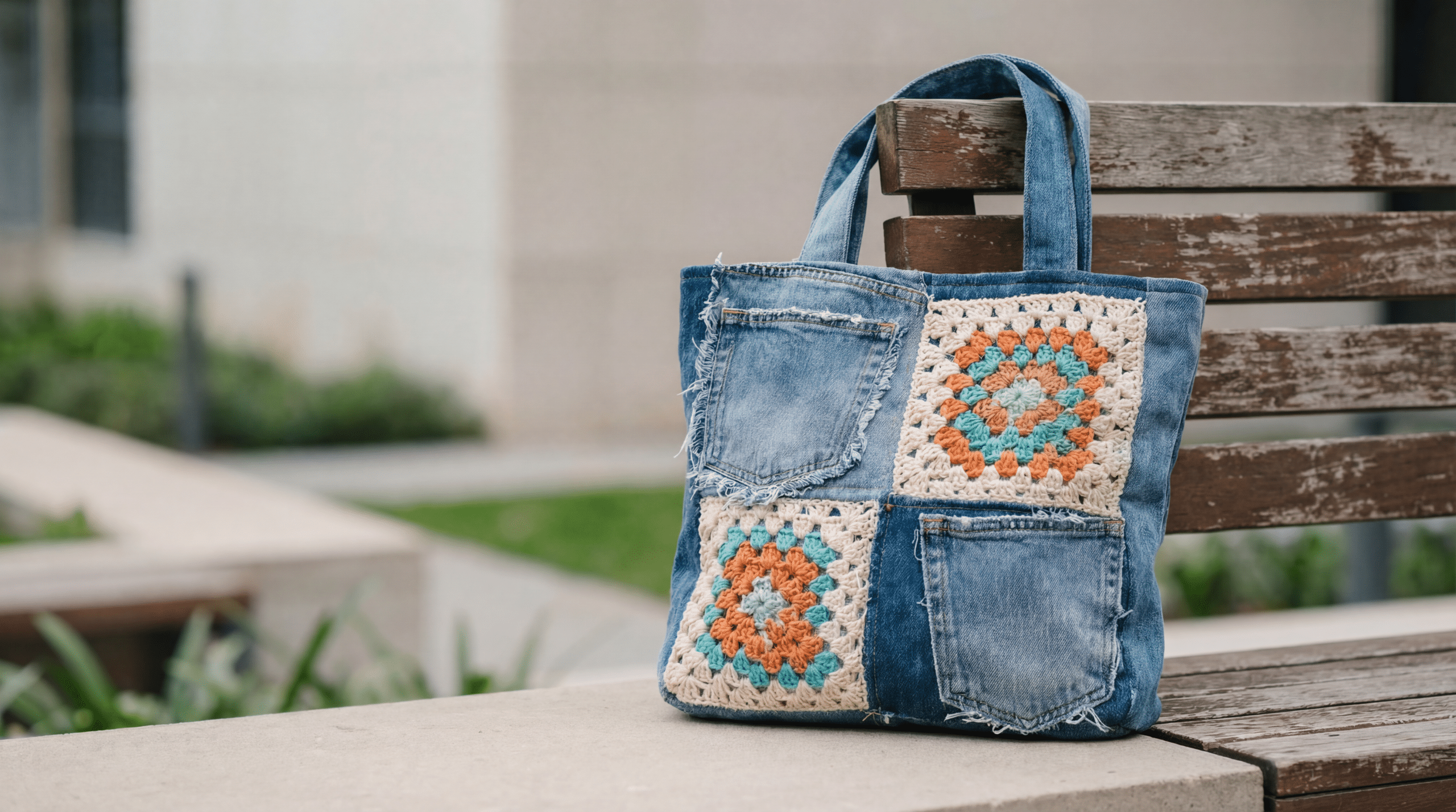 Moda circular e criatividade: como unir jeans e crochê para criar bolsas únicas