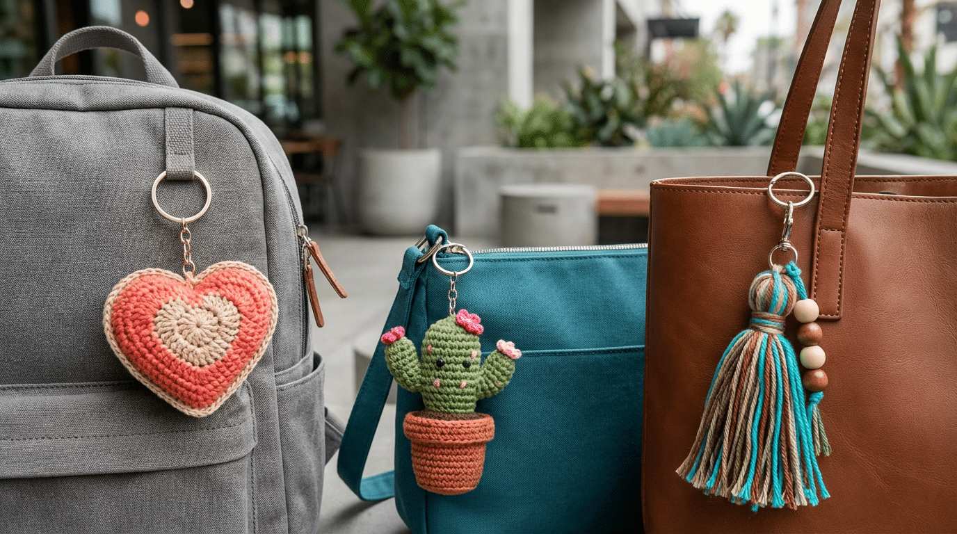 3 modelos de chaveiro de crochê para personalizar bolsas em 2025